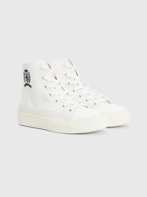 Trampki Tommy Hilfiger Crest Płócienne High Top Damskie Białe | TH347NEJ