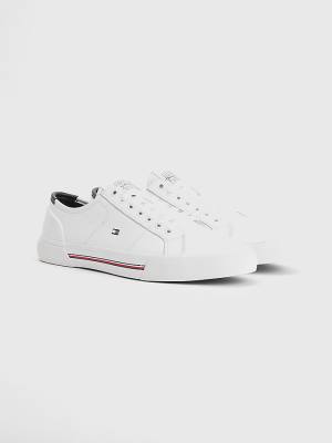 Trampki Tommy Hilfiger Essential Signature Skórzane Męskie Białe | TH604AYT