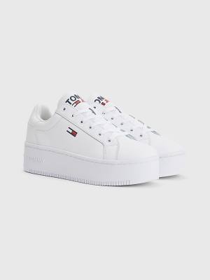 Trampki Tommy Hilfiger Essential Skórzane Flatform Damskie Białe | TH578ZXW