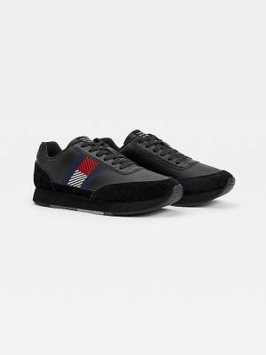 Trampki Tommy Hilfiger Essential Skórzane Flag Runner Męskie Czarne | TH792TWH