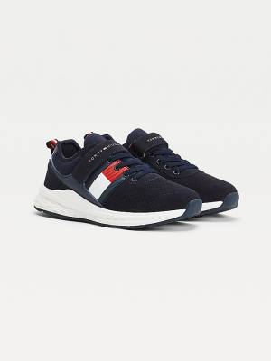 Trampki Tommy Hilfiger Flag Panel Paskiem Zapinane Koronkowe-Up Chłopięce Niebieskie | TH345DYT