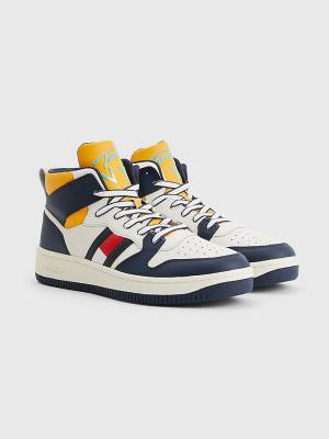 Trampki Tommy Hilfiger High-Top Skórzane Retro Basketball Męskie Niebieskie | TH258NKS