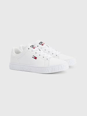 Trampki Tommy Hilfiger Logo Skórzane Cupsole Damskie Białe | TH082KTL