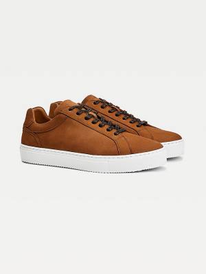 Trampki Tommy Hilfiger Premium Nubuck Skórzane Cupsole Męskie Brązowe | TH410GCB