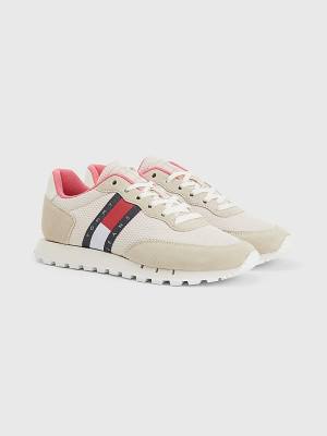 Trampki Tommy Hilfiger Retro Mixed Texture Runner Damskie Beżowe | TH693XBL