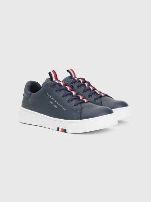 Trampki Tommy Hilfiger Signature Tape Koronkowe-Up Chłopięce Niebieskie | TH820ZBC