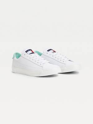 Trampki Tommy Hilfiger Skórzane Low-Top Damskie Zielone | TH397OKX