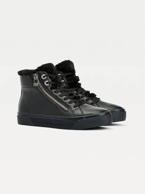 Trampki Tommy Hilfiger Warm Podszewką High-Top Vulcanised Damskie Czarne | TH918AIL