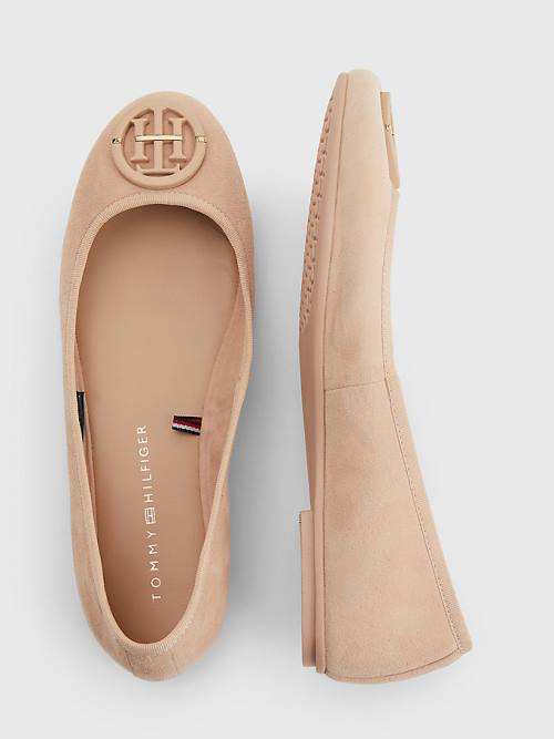 Baleriny Tommy Hilfiger Essential Zamszowe Damskie Beżowe | TH461HMV