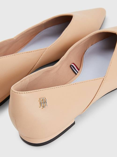 Baleriny Tommy Hilfiger Skórzane Pointed Damskie Beżowe | TH729TWV