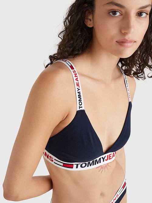 Bielizny Tommy Hilfiger Logo Underband Triangle Bra Damskie Niebieskie | TH984KRN