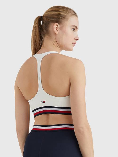 Bielizny Tommy Hilfiger Sportowe Medium Support Tape Bra Damskie Białe | TH047EJB