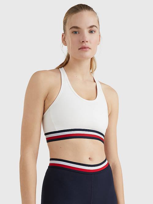 Bielizny Tommy Hilfiger Sportowe Medium Support Tape Bra Damskie Białe | TH047EJB