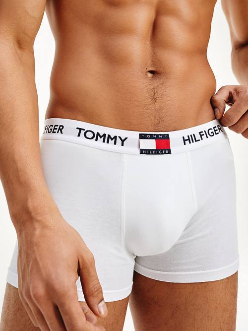 Bielizny Tommy Hilfiger Tommy 85 Stretch Bawełniane Logo Trunks Męskie Białe | TH721CWY