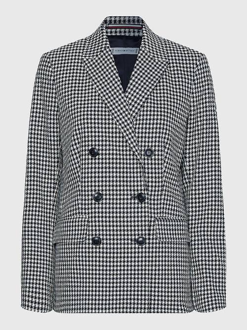 Blezery Tommy Hilfiger Double Breasted Houndstooth Virgin Wool Damskie Niebieskie | TH419SEM