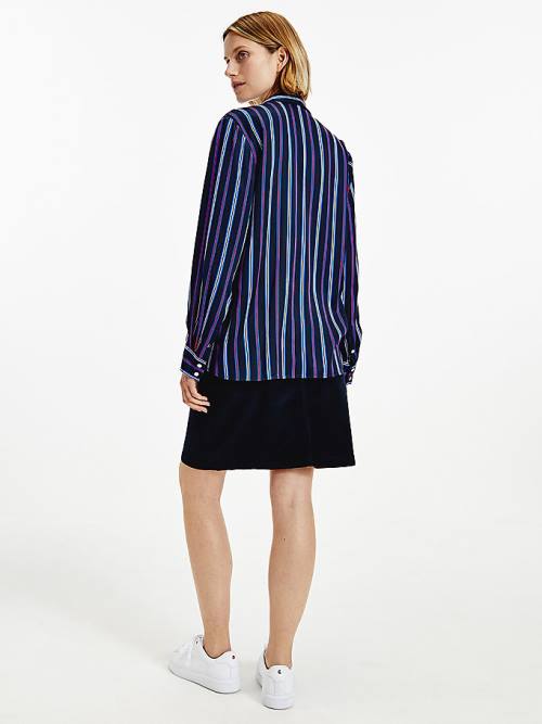 Bluzka Tommy Hilfiger Multicolour Stripe Viscose Damskie Niebieskie | TH734UJG