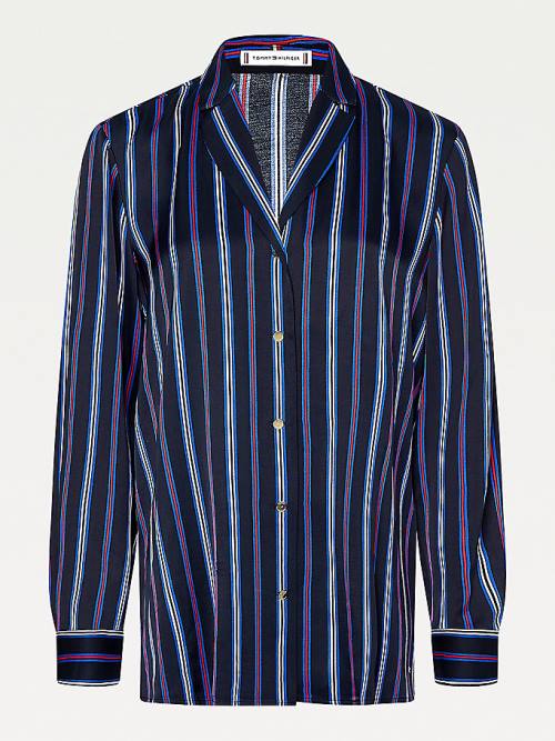 Bluzka Tommy Hilfiger Multicolour Stripe Viscose Damskie Niebieskie | TH734UJG