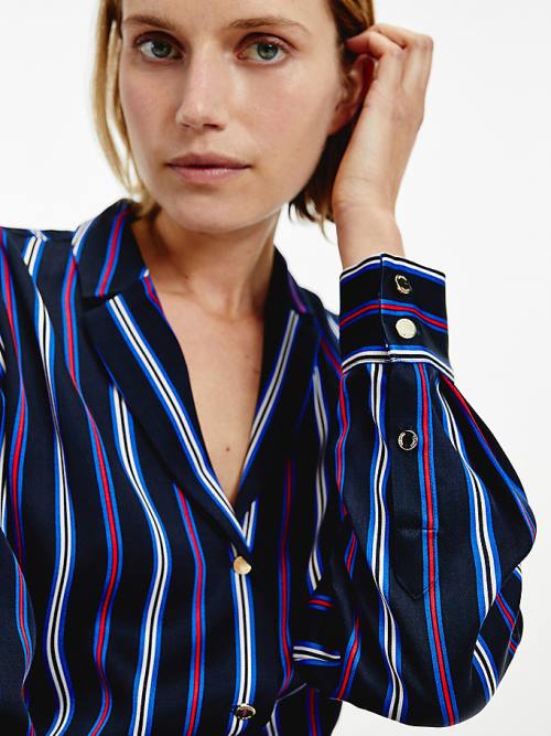 Bluzka Tommy Hilfiger Multicolour Stripe Viscose Damskie Niebieskie | TH734UJG