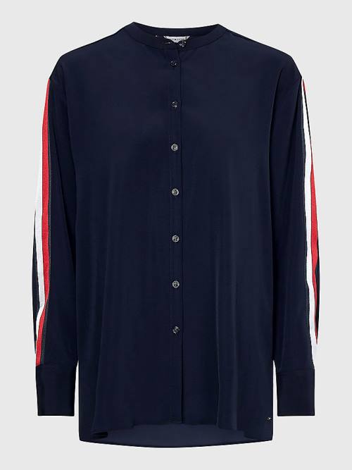 Bluzka Tommy Hilfiger Relaxed Fit Crepe Damskie Niebieskie | TH605FRW