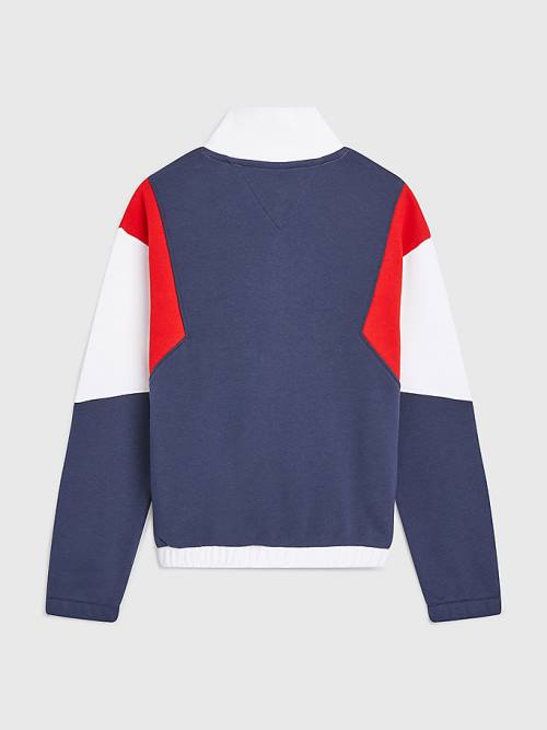 Bluzy Tommy Hilfiger Colour-Blocked Half Zip Dziewczynka Niebieskie | TH978UOS