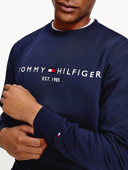 Bluzy Tommy Hilfiger Crew Neck Logo Męskie Niebieskie | TH159JXQ