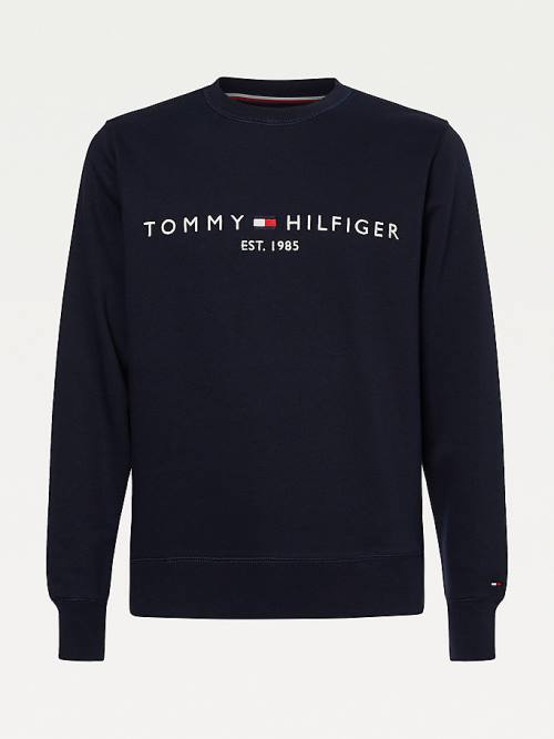 Bluzy Tommy Hilfiger Crew Neck Logo Męskie Niebieskie | TH159JXQ