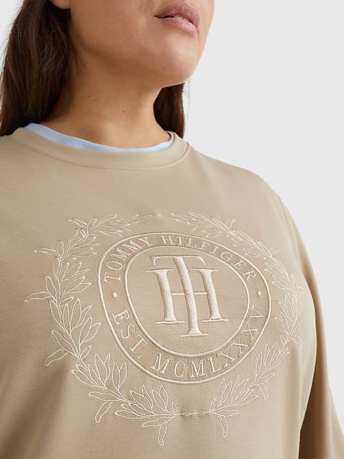 Bluzy Tommy Hilfiger Curve Crest Embroidery Relaxed Damskie Beżowe | TH854CNR