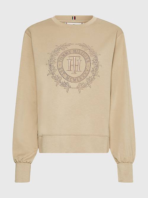 Bluzy Tommy Hilfiger Curve Crest Embroidery Relaxed Damskie Beżowe | TH854CNR