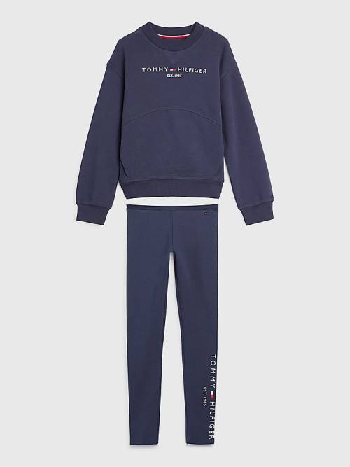 Bluzy Tommy Hilfiger Essential And Leggings Set Dziewczynka Niebieskie | TH093HBC