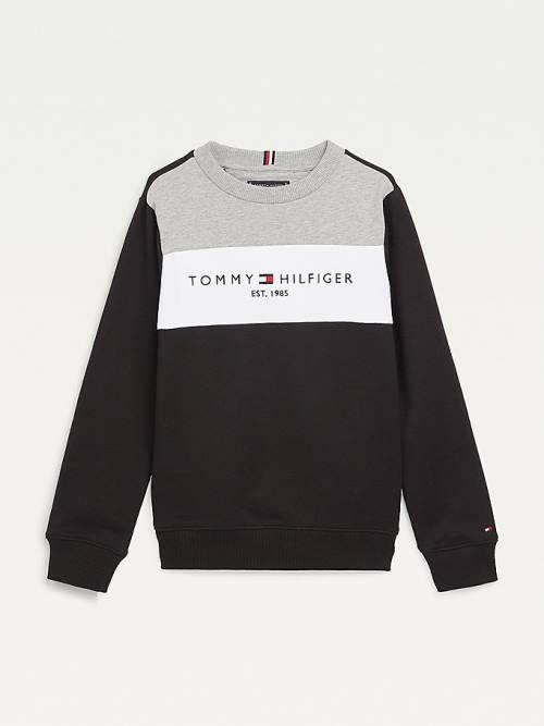 Bluzy Tommy Hilfiger Essential Colour-Blocked Organic Bawełniane Chłopięce Czarne | TH154YEQ