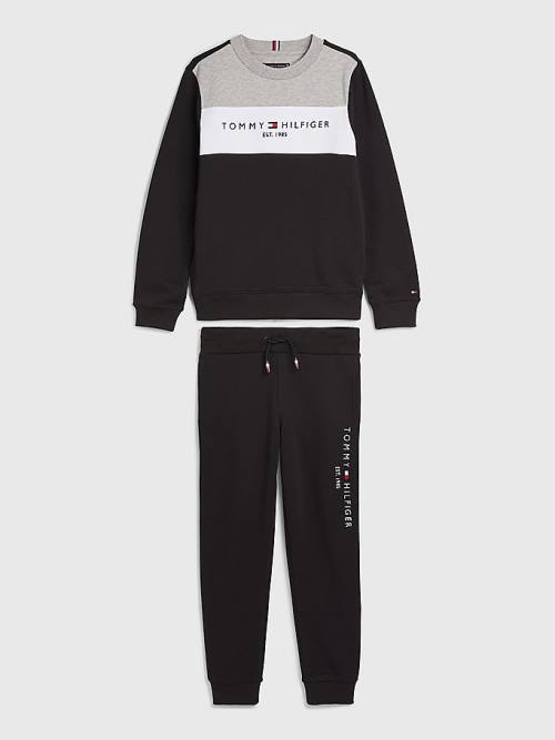 Bluzy Tommy Hilfiger Essential Colour-Blocked Joggers Set Chłopięce Czarne | TH186LCW