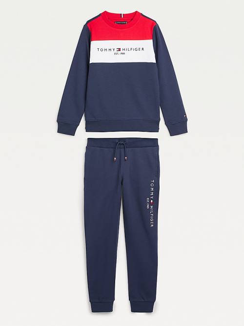 Bluzy Tommy Hilfiger Essential Colour-Blocked Joggers Set Chłopięce Niebieskie | TH406JVH