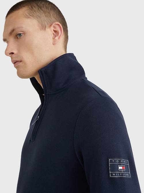 Bluzy Tommy Hilfiger Half-Zip Męskie Niebieskie | TH148DWV