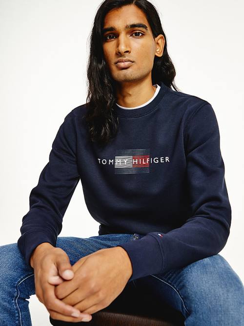 Bluzy Tommy Hilfiger Logo Crew Neck Męskie Niebieskie | TH469ANH