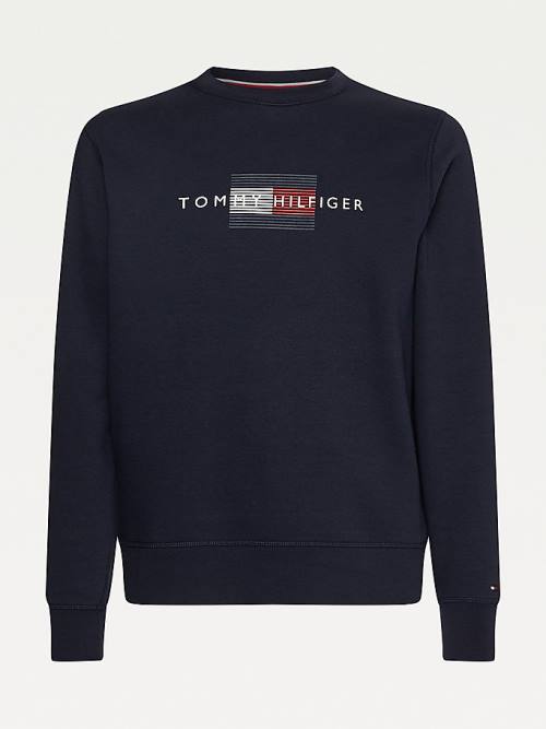 Bluzy Tommy Hilfiger Logo Crew Neck Męskie Niebieskie | TH469ANH