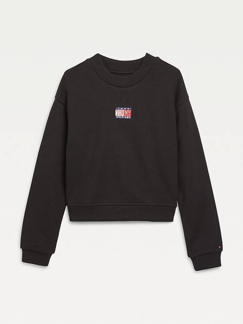 Bluzy Tommy Hilfiger Logo Embroidery Cropped Dziewczynka Czarne | TH406RNI