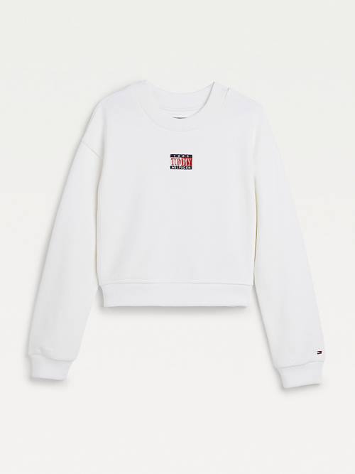 Bluzy Tommy Hilfiger Logo Embroidery Cropped Dziewczynka Białe | TH750LXS