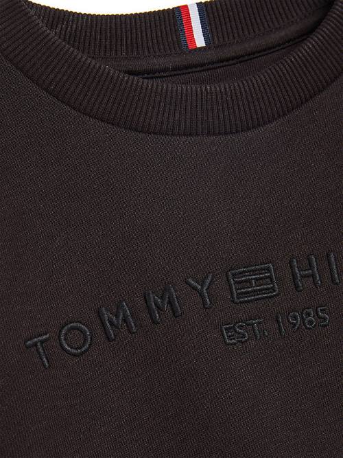 Bluzy Tommy Hilfiger Organic Bawełniane Tonal Logo Embroidery Chłopięce Czarne | TH105MFA