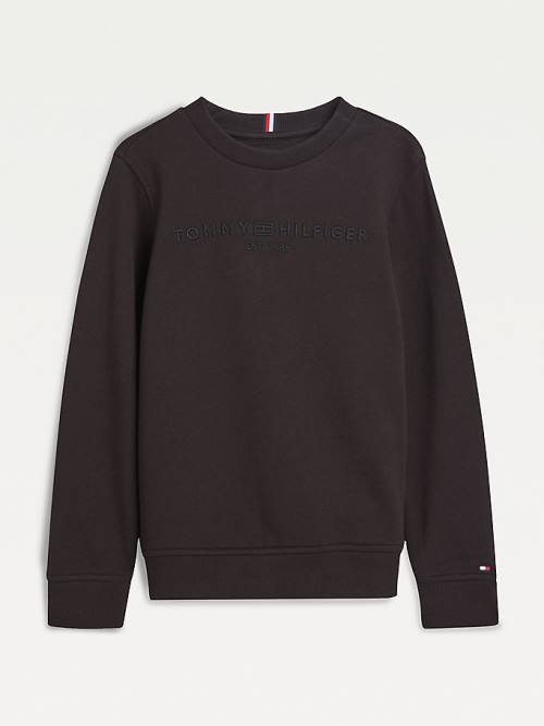 Bluzy Tommy Hilfiger Organic Bawełniane Tonal Logo Embroidery Chłopięce Czarne | TH105MFA