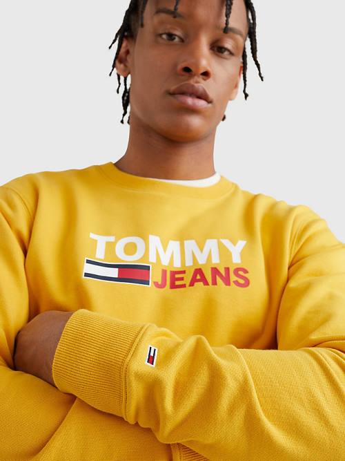 Bluzy Tommy Hilfiger Organic Bawełniane Logo Męskie Żółte | TH159BZV