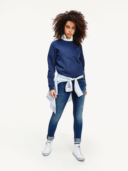 Bluzy Tommy Hilfiger Organic Bawełniane Regular Fit Fleece Damskie Niebieskie | TH614HVM