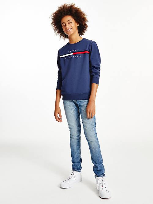 Bluzy Tommy Hilfiger Organic Bawełniane Rib Knit Panel Chłopięce Niebieskie | TH823DMC