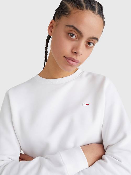 Bluzy Tommy Hilfiger Organic Bawełniane Regular Fit Fleece Damskie Białe | TH987CZD