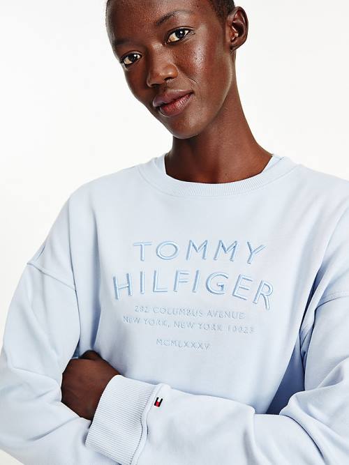 Bluzy Tommy Hilfiger Relaxed Fit Text Embroidery Damskie Niebieskie | TH256KSH