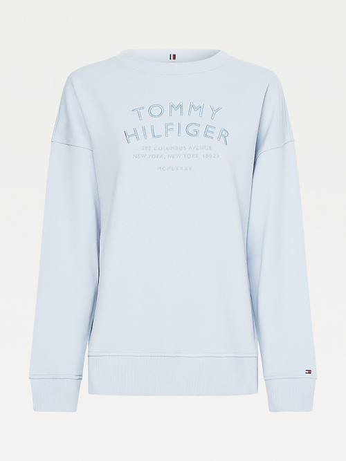 Bluzy Tommy Hilfiger Relaxed Fit Text Embroidery Damskie Niebieskie | TH256KSH