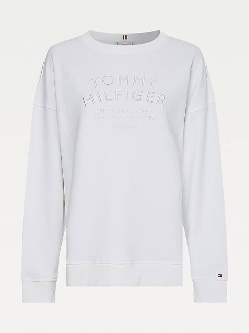 Bluzy Tommy Hilfiger Relaxed Fit Text Embroidery Damskie Białe | TH512UHN