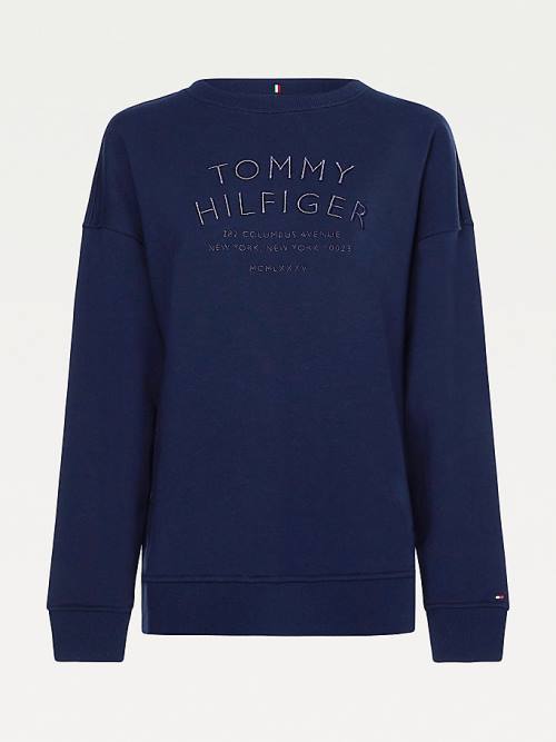 Bluzy Tommy Hilfiger Relaxed Fit Text Embroidery Damskie Niebieskie | TH516DXO