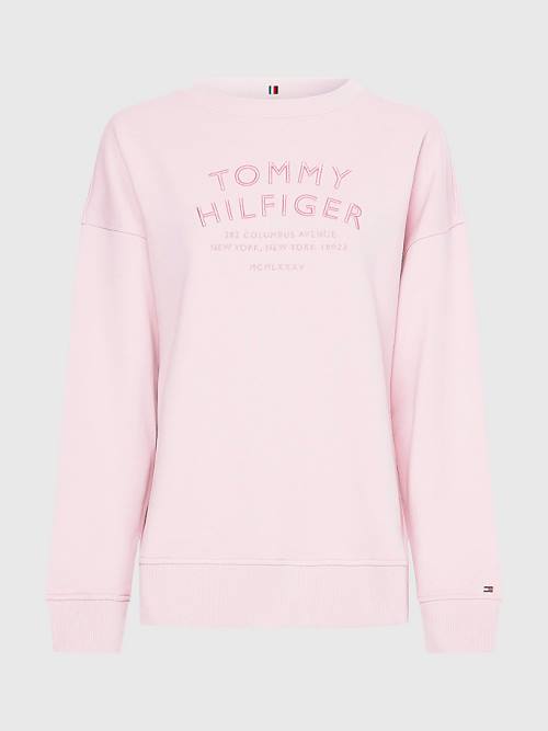 Bluzy Tommy Hilfiger Relaxed Fit Text Embroidery Damskie Różowe | TH719ZDI