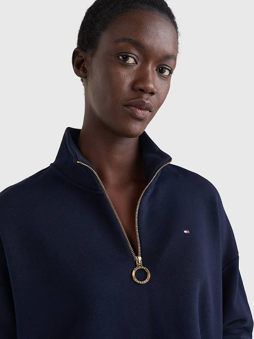 Bluzy Tommy Hilfiger Relaxed Half Zip Damskie Niebieskie | TH624PSV