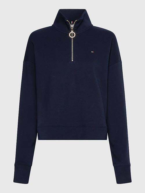 Bluzy Tommy Hilfiger Relaxed Half Zip Damskie Niebieskie | TH624PSV